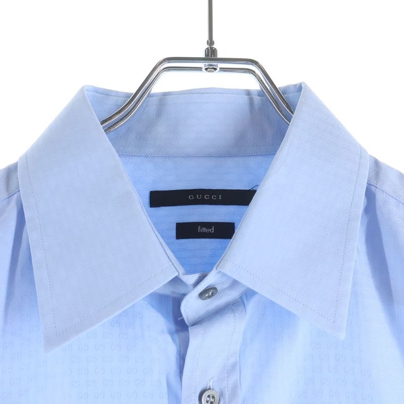 Gucci GG Allover Pattern Dress Shirt Long Sleeve Top Cotton Blue