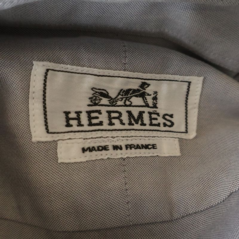 Hermes Series Button Plain Dress Shirt Long Sleeve Top Down Gray