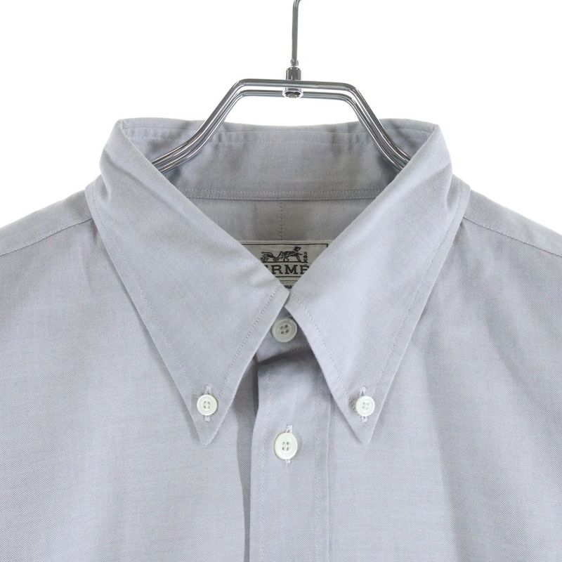 Hermes Series Button Plain Dress Shirt Long Sleeve Top Down Gray