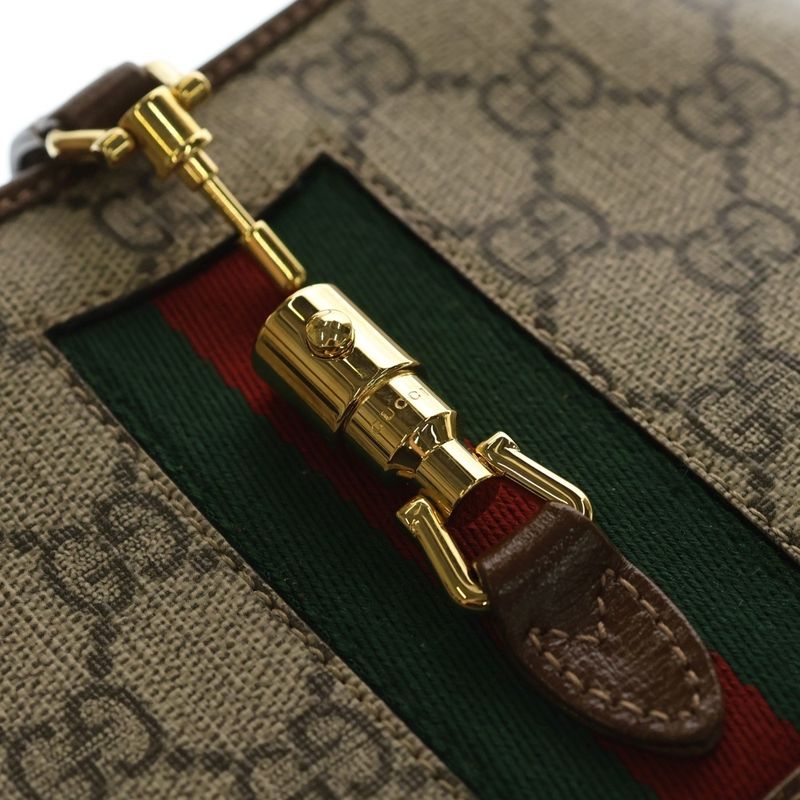 Gucci Jackie GG Supreme Mini Shoulder Bag Brown Beige Leather Gold