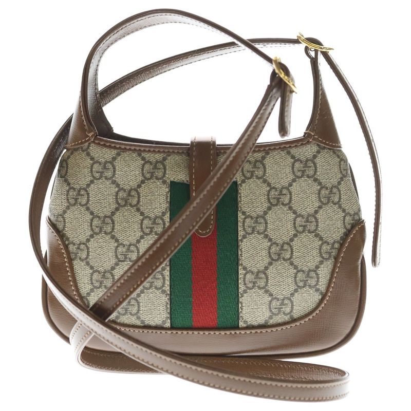 Gucci Jackie GG Supreme Mini Shoulder Bag Brown Beige Leather Gold