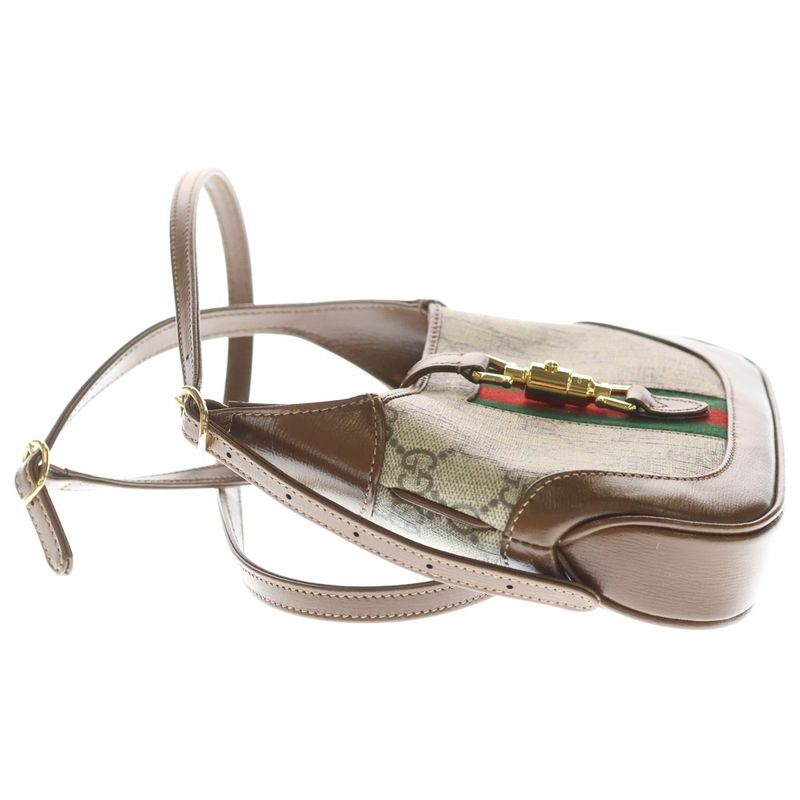 Gucci Jackie GG Supreme Mini Shoulder Bag Brown Beige Leather Gold