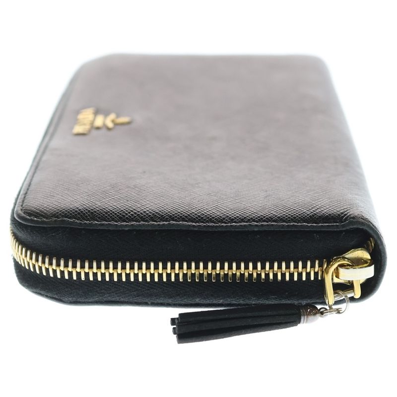 Prada Saffiano Zip Around Wallet Black Leather Gold