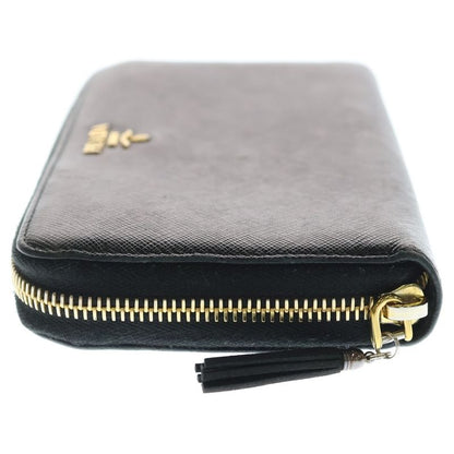 Prada Saffiano Zip Around Wallet Black Leather Gold