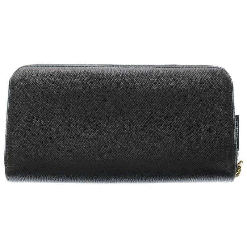 Prada Saffiano Zip Around Wallet Black Leather Gold