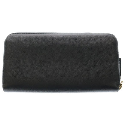 Prada Saffiano Zip Around Wallet Black Leather Gold