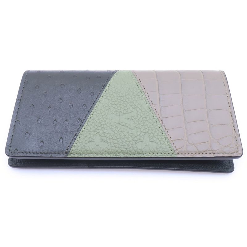 Louis Vuitton Portefeuille Brother Wallet Card Case Croco Taurillon Green Grey