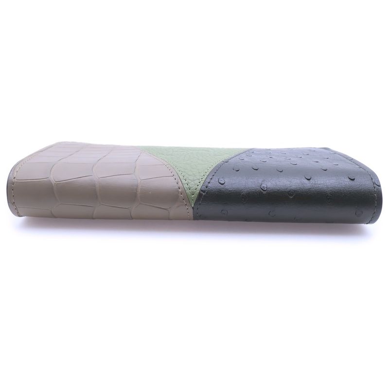 Louis Vuitton Portefeuille Brother Wallet Card Case Croco Taurillon Green Grey