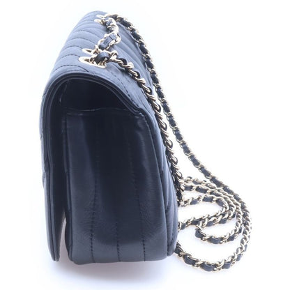Chanel Chevron Stitch Leather Chain Shoulder Bag Gold Black