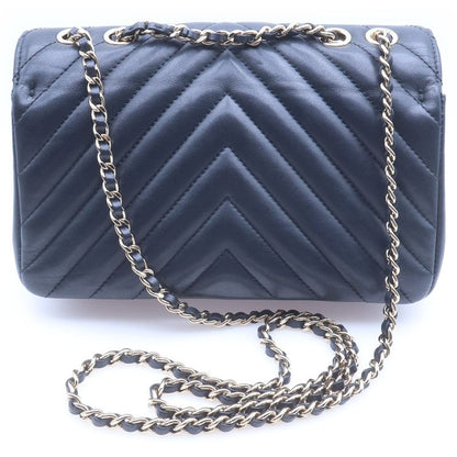 Chanel Chevron Stitch Leather Chain Shoulder Bag Gold Black