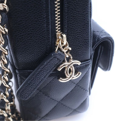 Chanel Quilted Mini Backpack CC Logo Caviar Leather Chain Gold Black