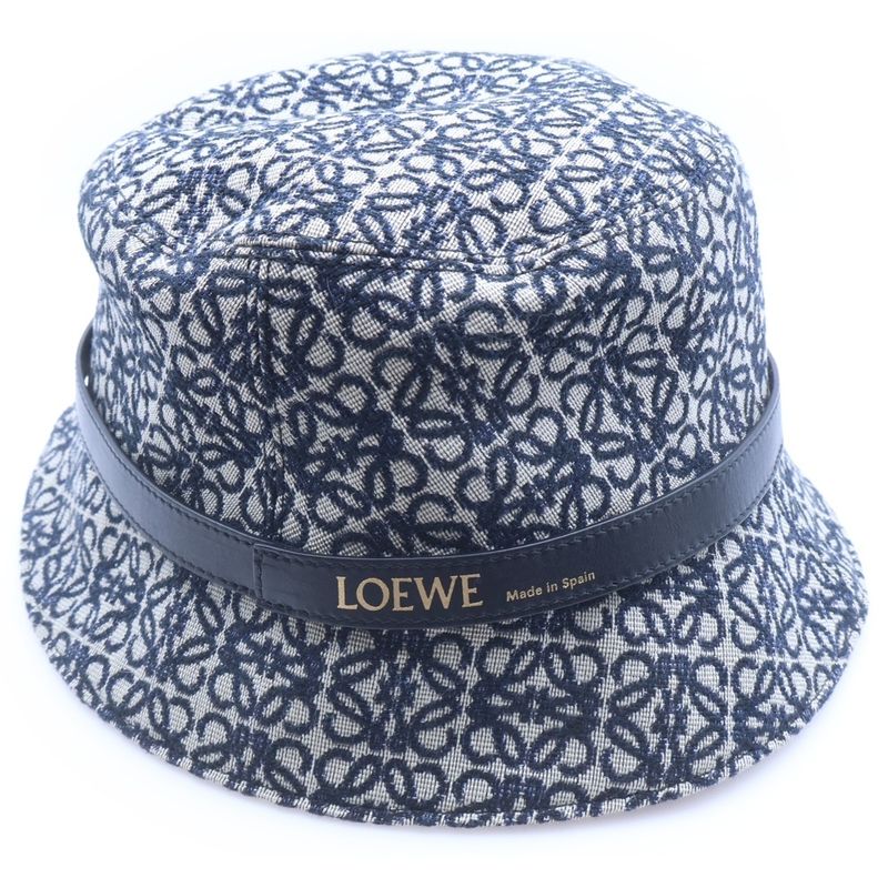 Loewe Anagram Jacquard Calf Herringbone Bucket Hat Navy Beige