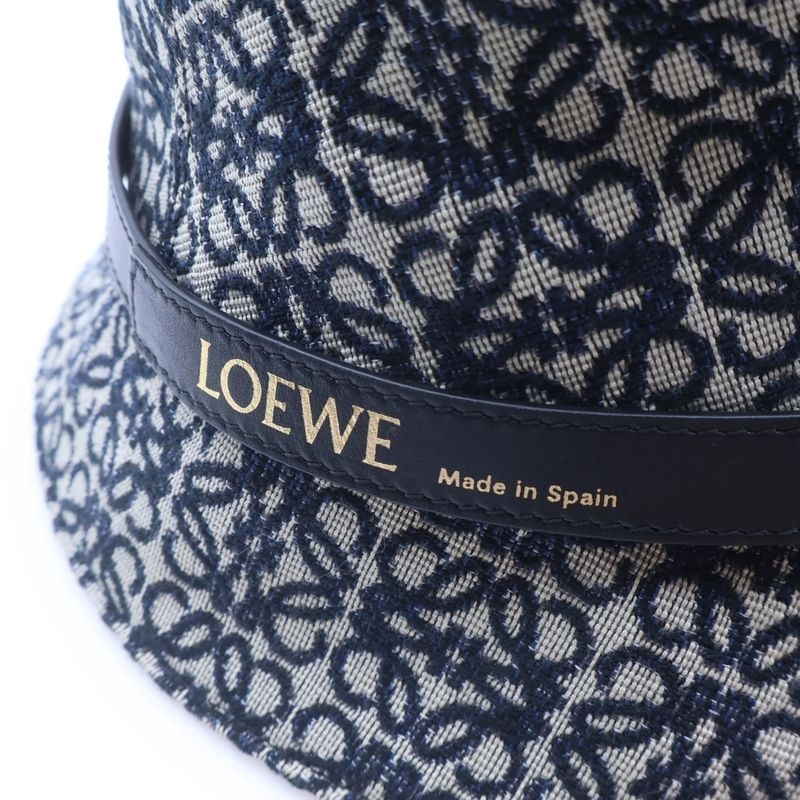Loewe Anagram Jacquard Calf Herringbone Bucket Hat Navy Beige