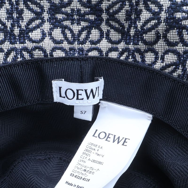 Loewe Anagram Jacquard Calf Herringbone Bucket Hat Navy Beige