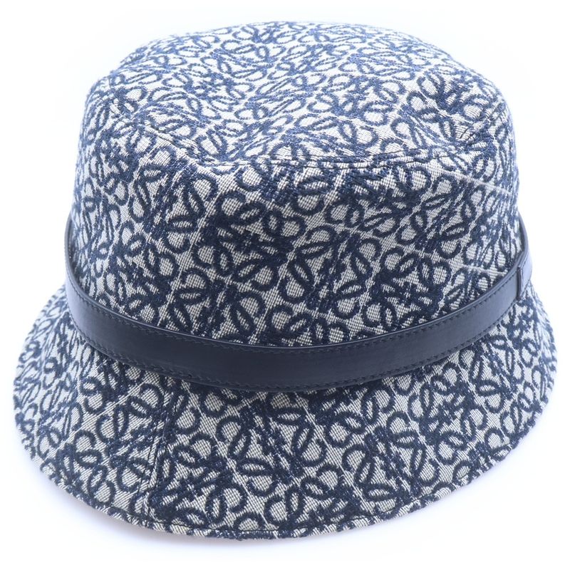 Loewe Anagram Jacquard Calf Herringbone Bucket Hat Navy Beige