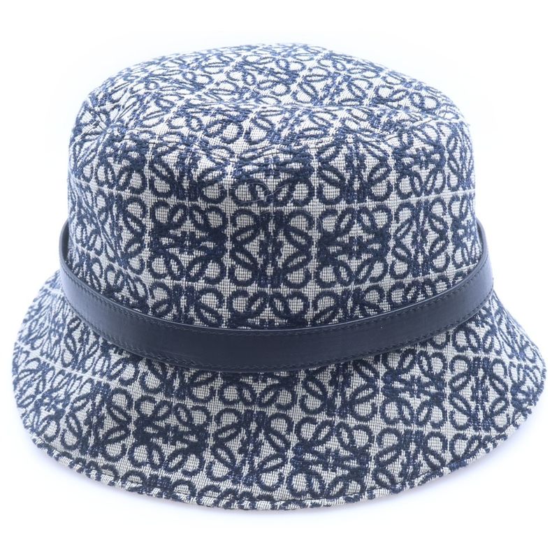 Loewe Anagram Jacquard Calf Herringbone Bucket Hat Navy Beige