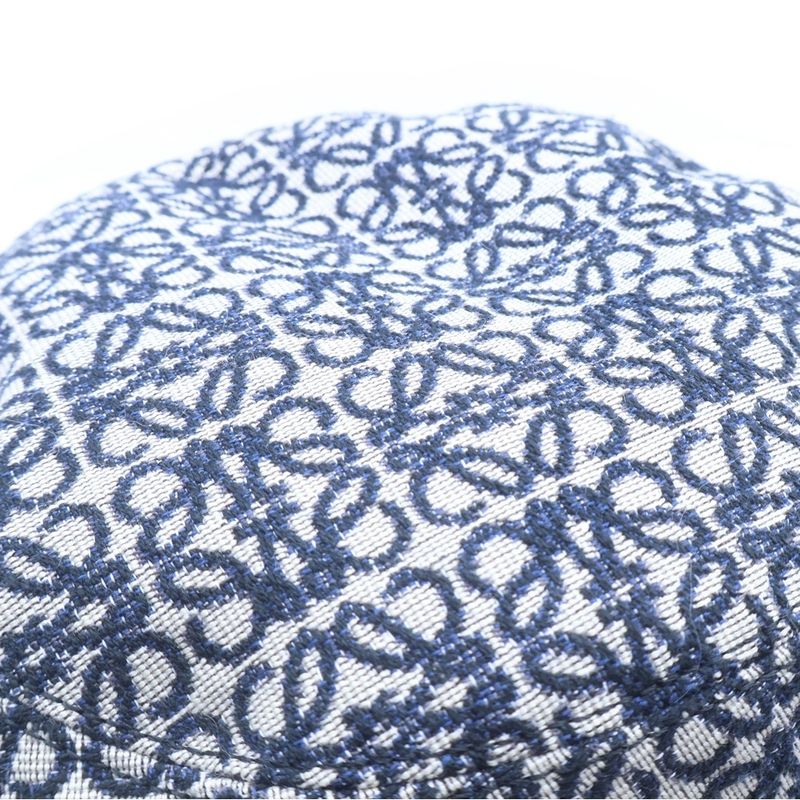 Loewe Anagram Jacquard Calf Herringbone Bucket Hat Navy Beige
