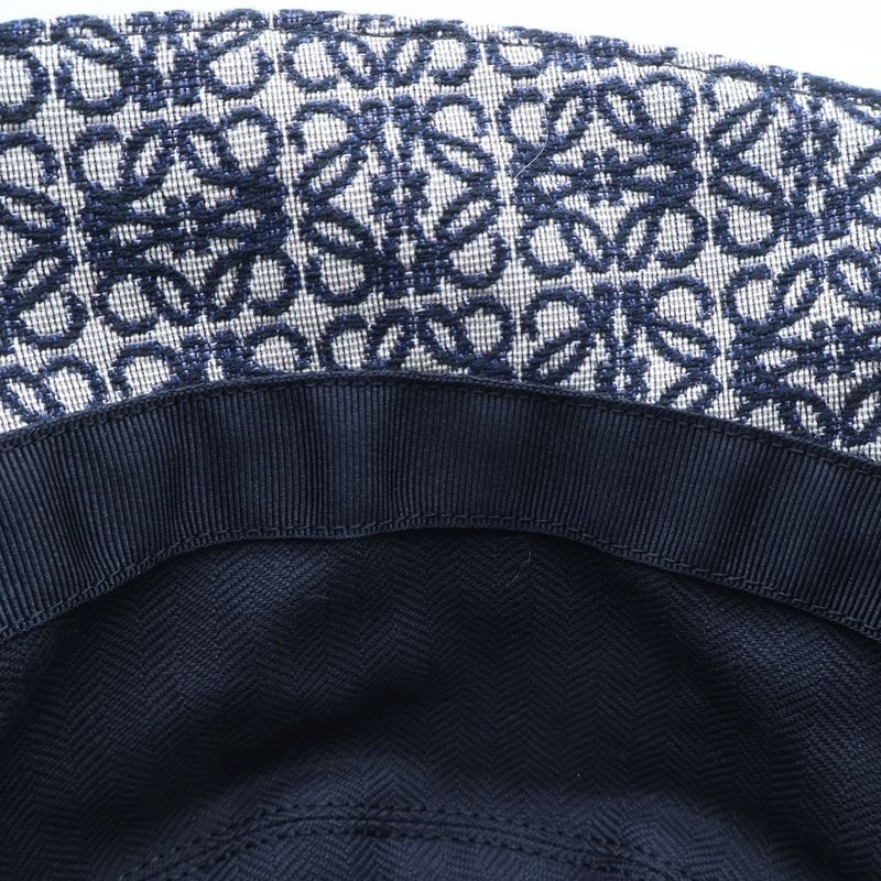 Loewe Anagram Jacquard Calf Herringbone Bucket Hat Navy Beige