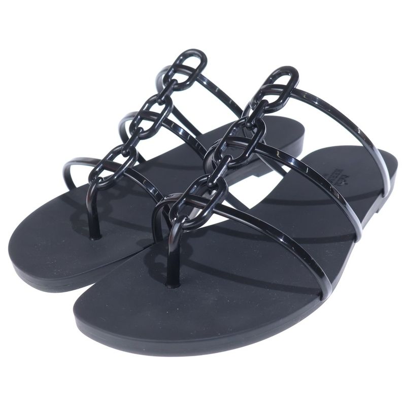 Hermes Mykonos Chaine D'ancre Rubber Flat Sandals Black