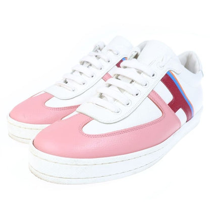 Hermes Boomerang Leather Lace Up Sneakers White Pink