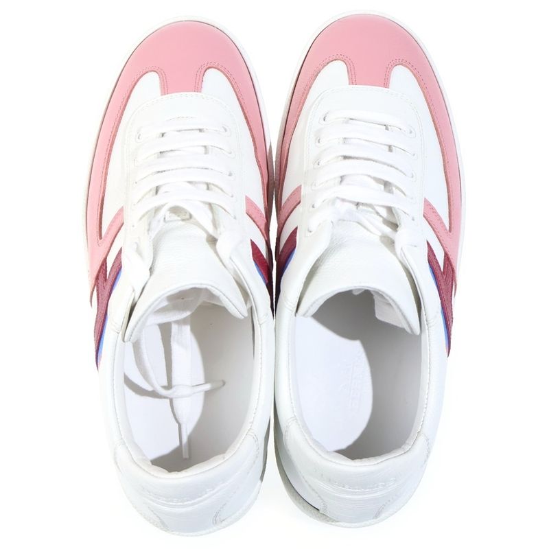 Hermes Boomerang Leather Lace Up Sneakers White Pink