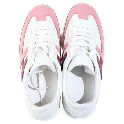 Hermes Boomerang Leather Lace Up Sneakers White Pink