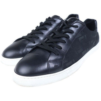 Fendi Zucca Pattern Canvas Leather Lace Up Sneakers Black