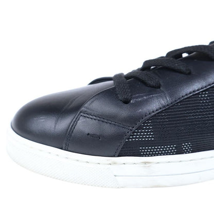 Fendi Zucca Pattern Canvas Leather Lace Up Sneakers Black