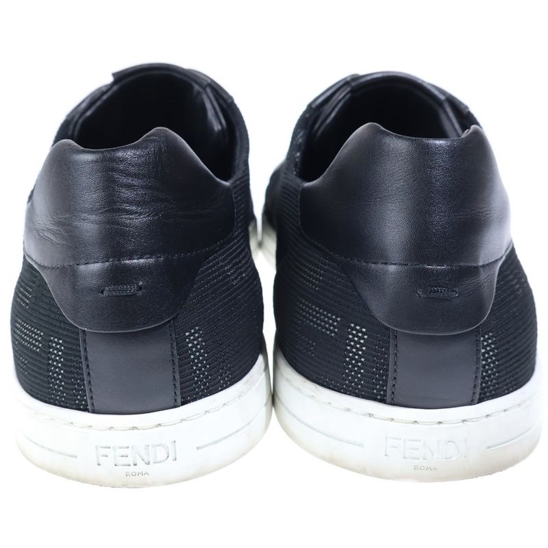 Fendi Zucca Pattern Canvas Leather Lace Up Sneakers Black