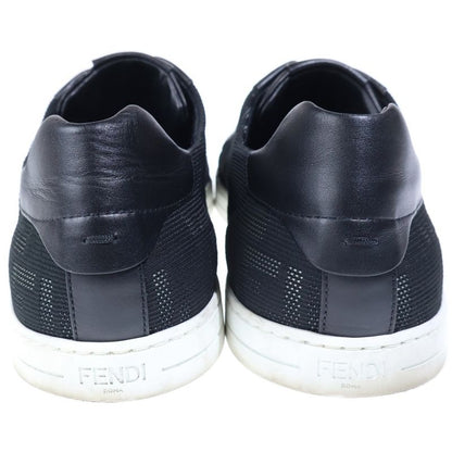 Fendi Zucca Pattern Canvas Leather Lace Up Sneakers Black