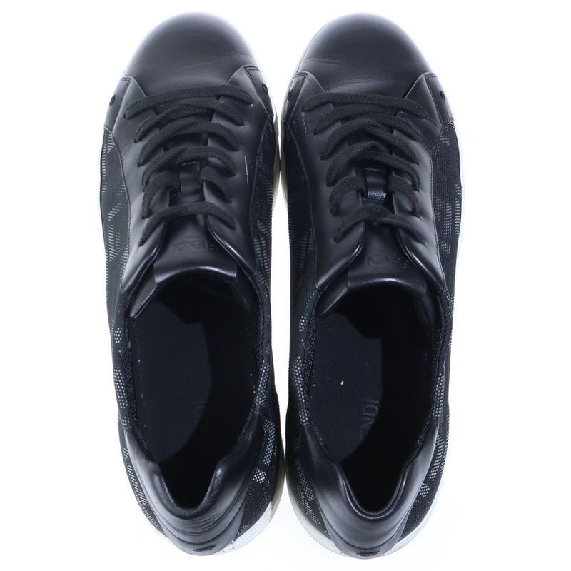 Fendi Zucca Pattern Canvas Leather Lace Up Sneakers Black