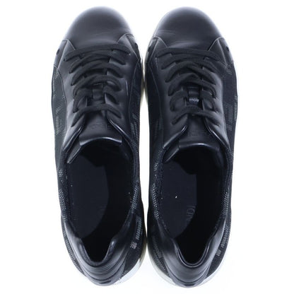Fendi Zucca Pattern Canvas Leather Lace Up Sneakers Black