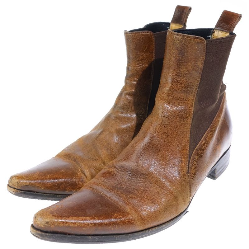 Dolce & Gabbana Side Gore Leather Short Boots Brown