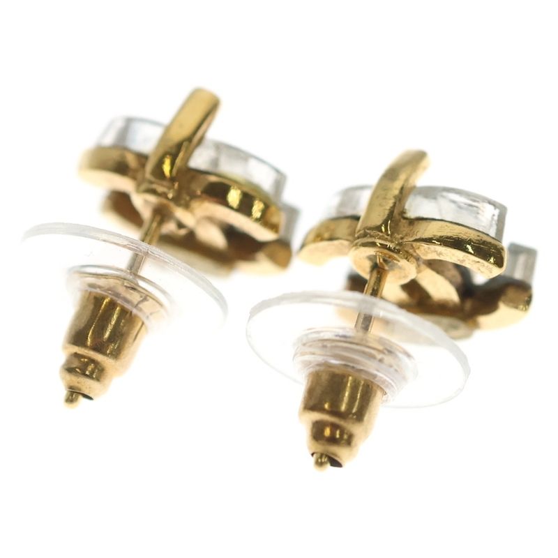 Chanel CC Logo Earrings Gold Clear