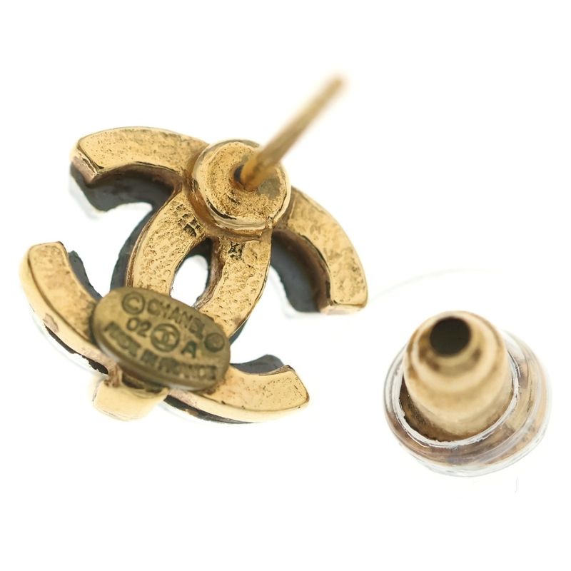 Chanel CC Logo Earrings Gold Clear