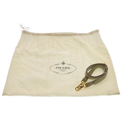Prada Logo 2-Way Shoulder Bag Tote White Gray Leather Gold