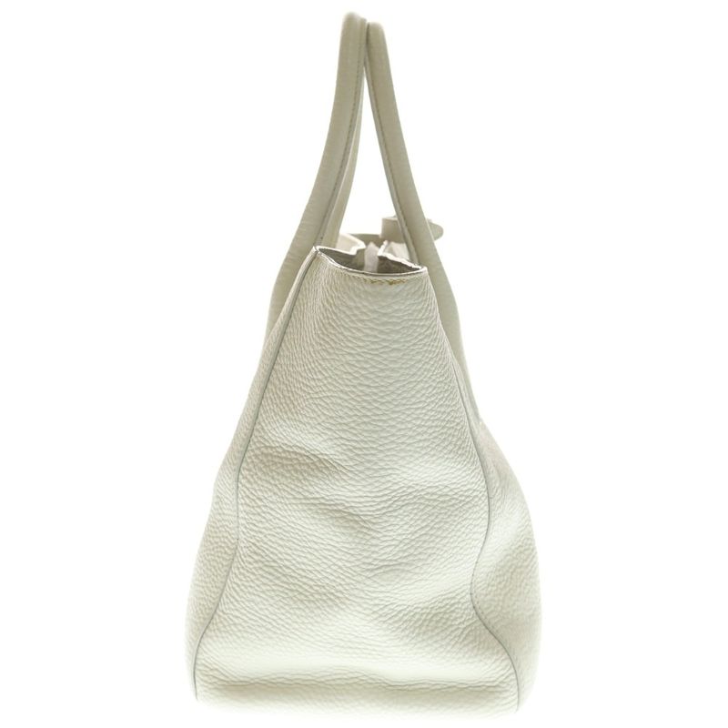 Prada Logo 2-Way Shoulder Bag Tote White Gray Leather Gold