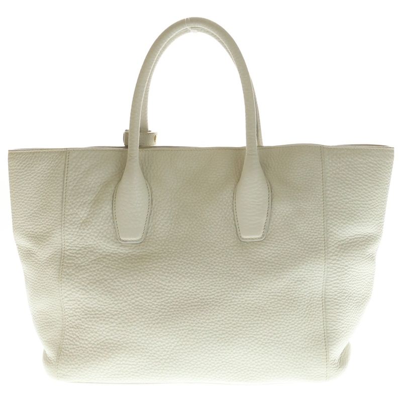 Prada Logo 2-Way Shoulder Bag Tote White Gray Leather Gold