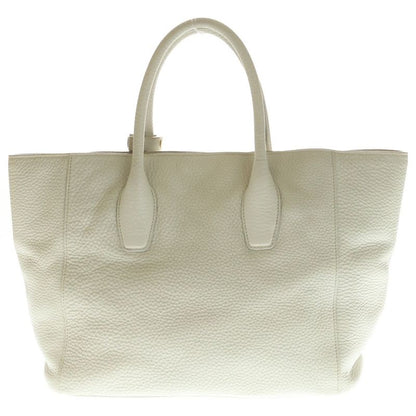 Prada Logo 2-Way Shoulder Bag Tote White Gray Leather Gold