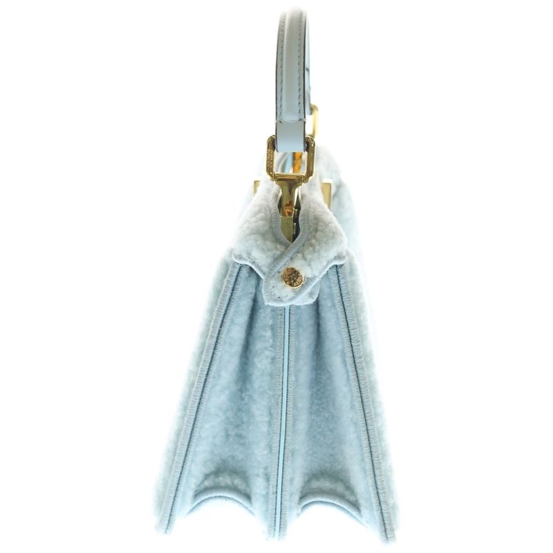Fendi Peekaboo Eyelash 2-Way Shoulder Bag Light Blue Boa Mouton Gold