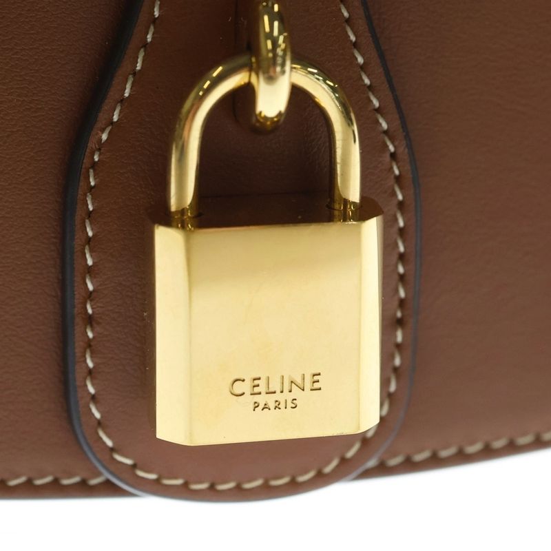 Celine Clutch Tab Tan Mini Shoulder Bag Brown Leather Gold