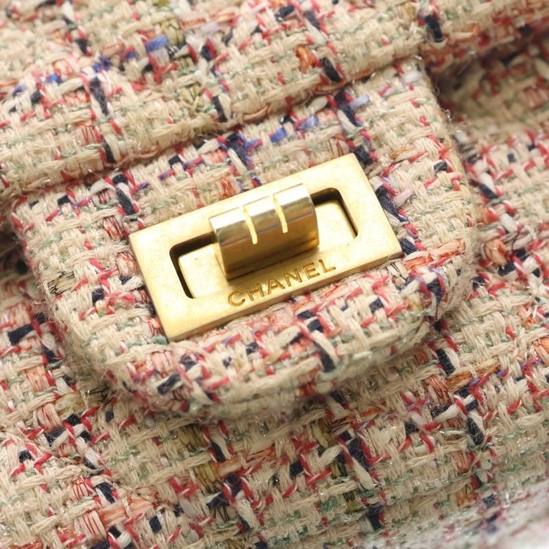 Chanel 2.55 Quilted Double Flap Chain Shoulder Bag Pink Tweed