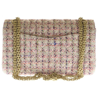 Chanel 2.55 Quilted Double Flap Chain Shoulder Bag Pink Tweed