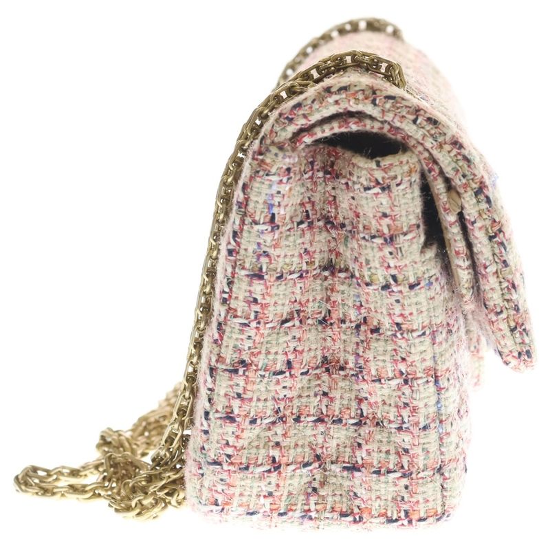 Chanel 2.55 Quilted Double Flap Chain Shoulder Bag Pink Tweed