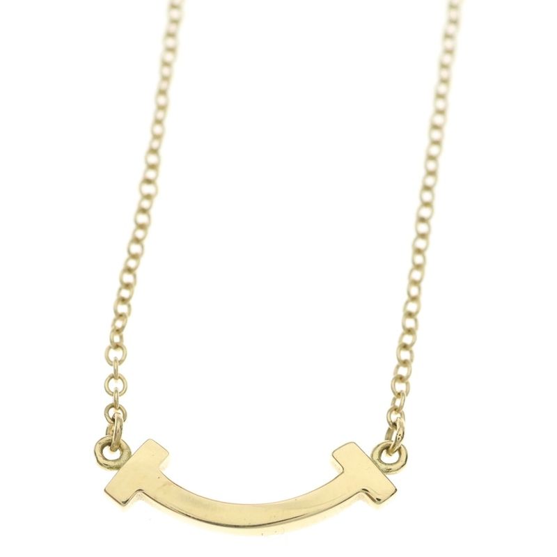 Tiffany & Co T Smile Mini Necklace Pendant Chain Gold