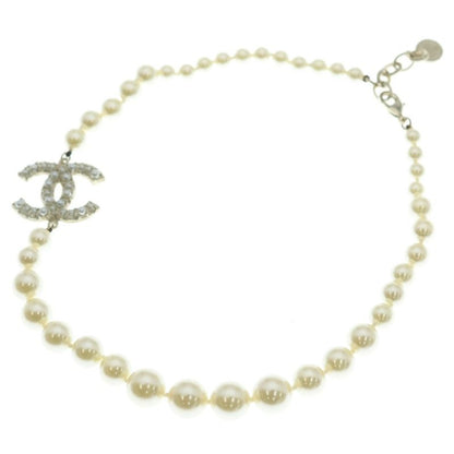 Chanel Ccpearl Necklace CC Logo Choker White Gold Plated
