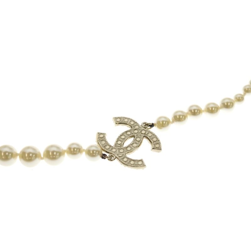 Chanel Ccpearl Necklace CC Logo Choker White Gold Plated