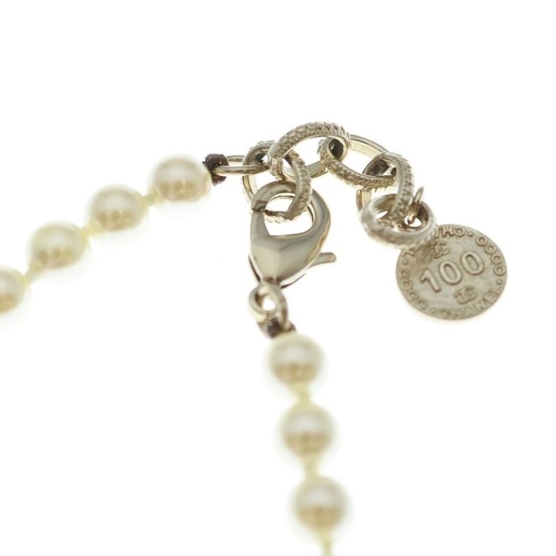 Chanel Ccpearl Necklace CC Logo Choker White Gold Plated