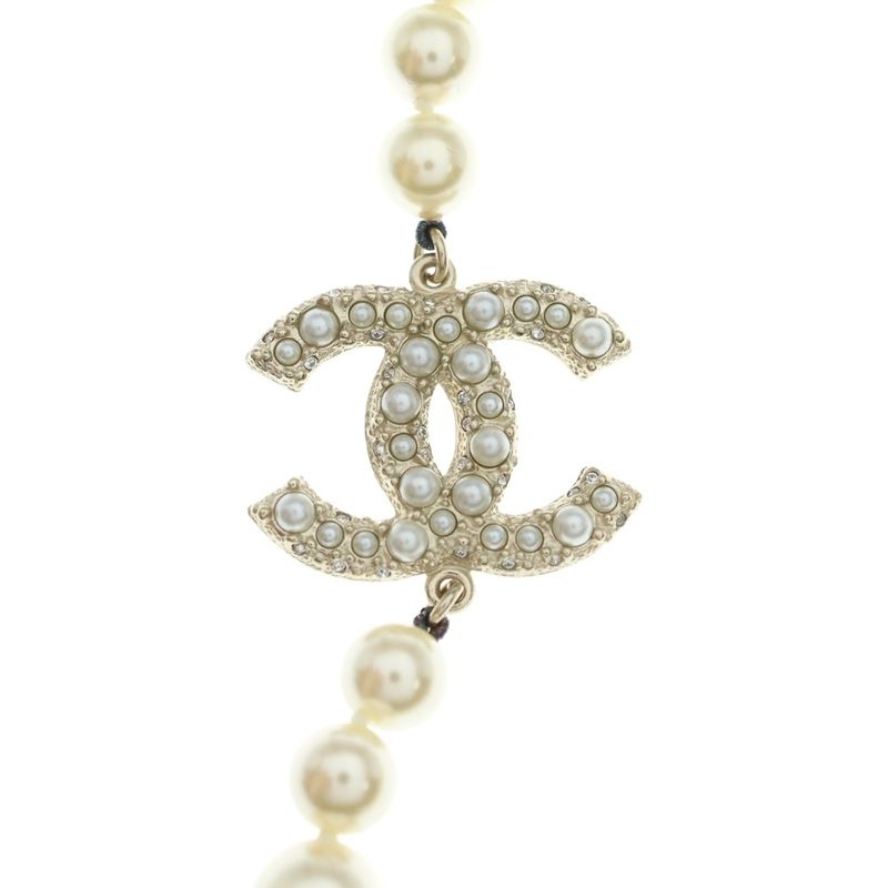 Chanel Ccpearl Necklace CC Logo Choker White Gold Plated