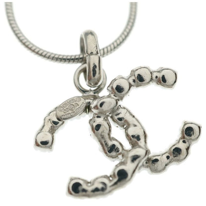 Chanel CC Logo Rhinestone Necklace Silver